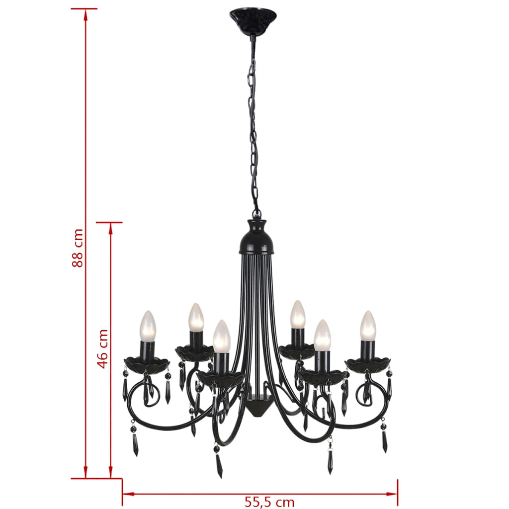 Lampă de tavan Candelabru elegant negru 6 fasunguri pentru becuri Lampă de tavan Candelabru elegant negru 6 fasunguri pentru becuri