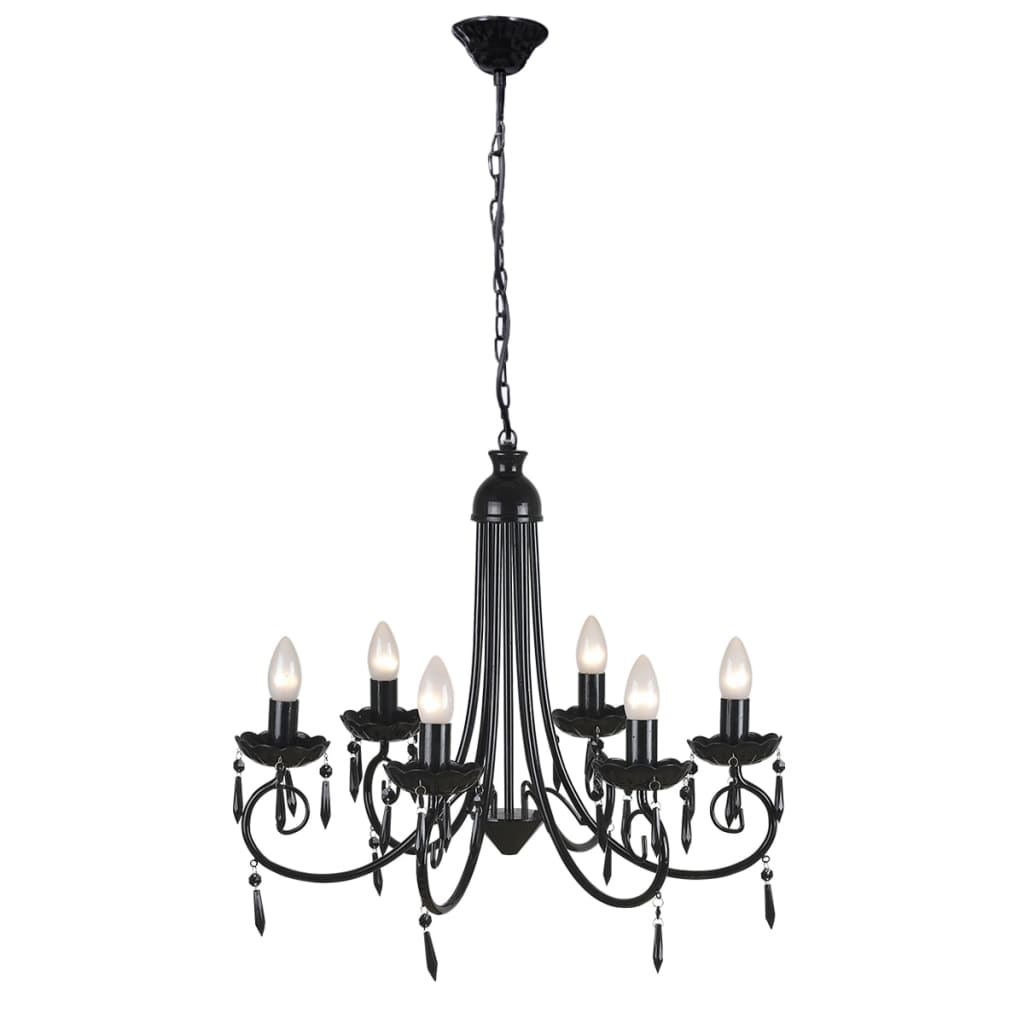 Lampă de tavan Candelabru elegant negru 6 fasunguri pentru becuri Lampă de tavan Candelabru elegant negru 6 fasunguri pentru becuri