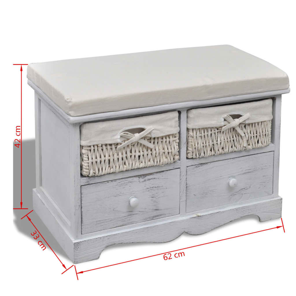 vidaXL Bancă de depozitare, alb, 62x33x42 cm, lemn de paulownia vidaXL Bancă de depozitare, alb, 62x33x42 cm, lemn de paulownia
