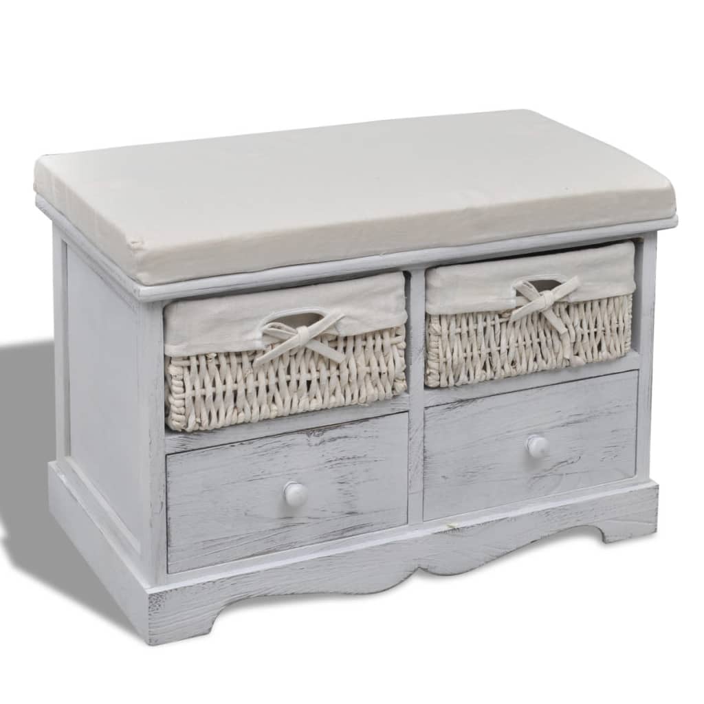 vidaXL Bancă de depozitare, alb, 62x33x42 cm, lemn de paulownia vidaXL Bancă de depozitare, alb, 62x33x42 cm, lemn de paulownia