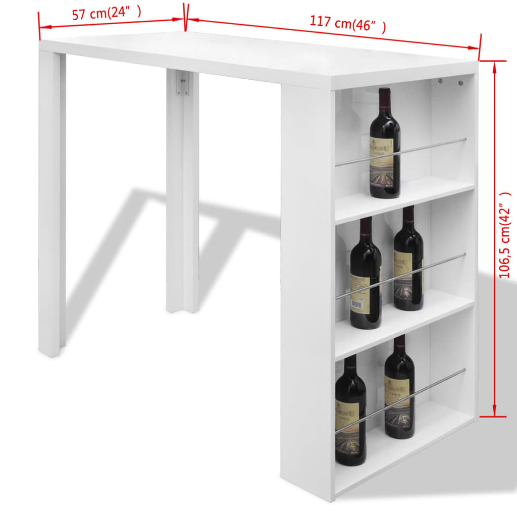 vidaXL Masă de bar din MDF, cu suport pentru sticle de vin, alb lucios vidaXL Masă de bar din MDF, cu suport pentru sticle de vin, alb lucios