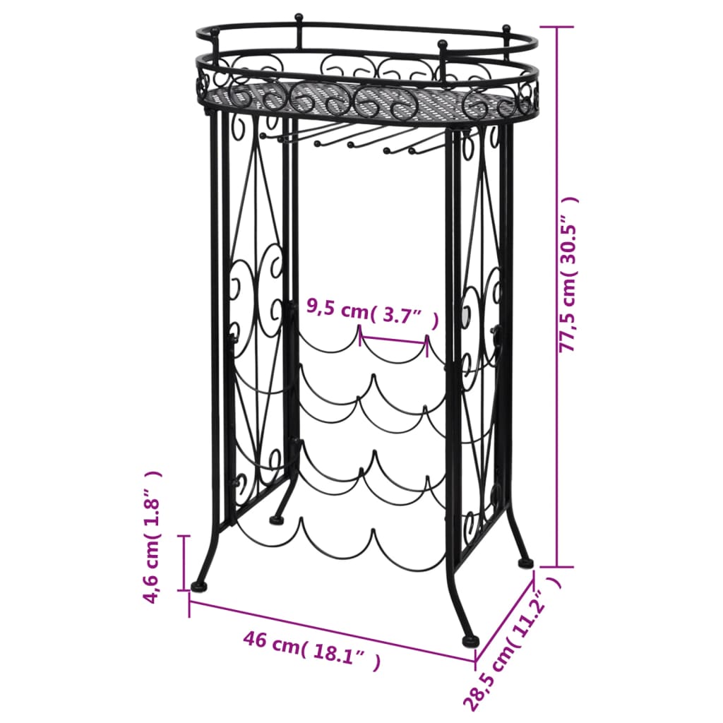 vidaXL Suport sticle de vin pentru 9 sticle, cu suport pahar, metal