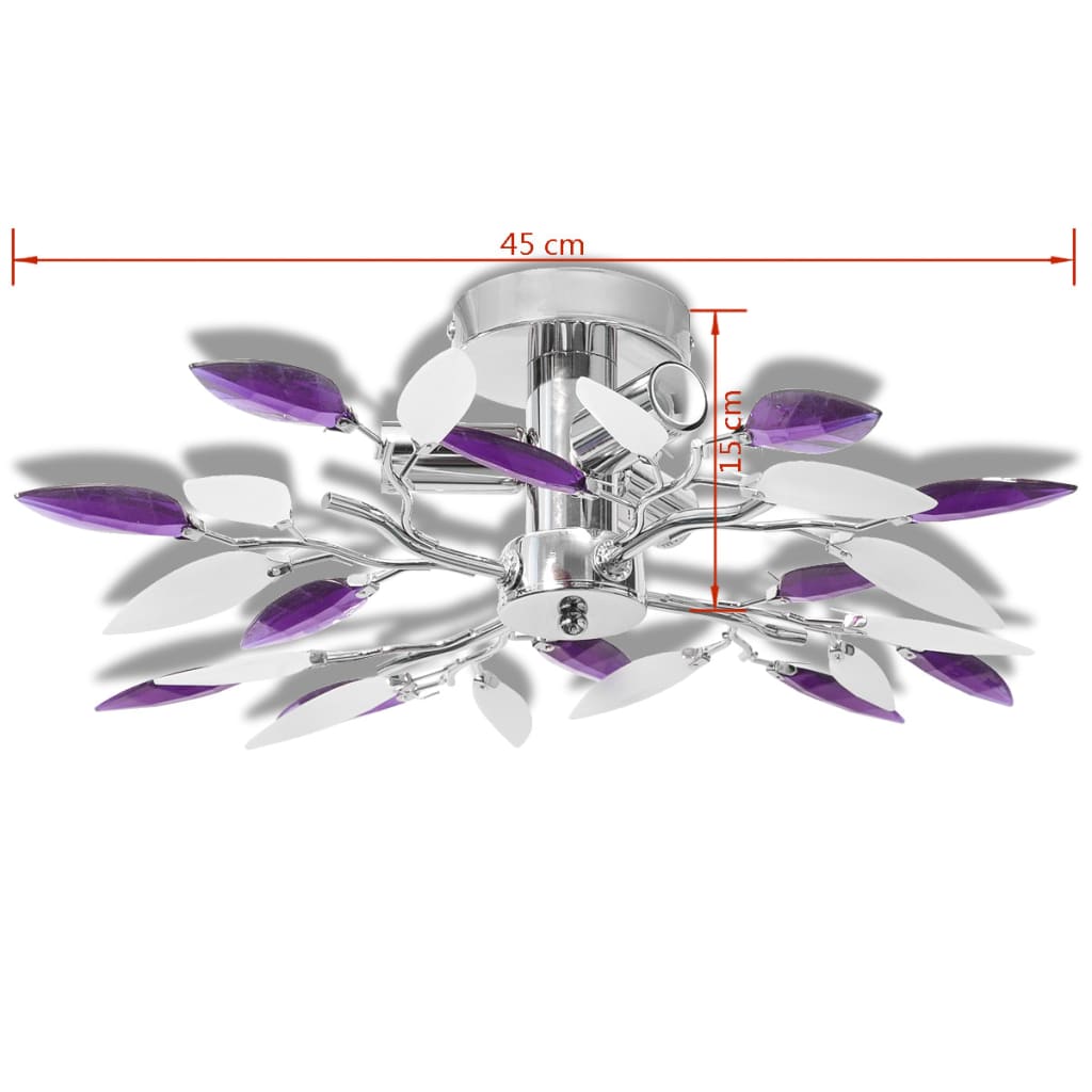 Lustră cu frunze cristal acrilic, alb/violet, pentru 3 becuri E14 Lustră cu frunze cristal acrilic, alb/violet, pentru 3 becuri E14