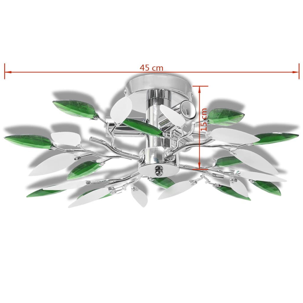 Lustră cu frunze cristal acrilic, alb/verde, pentru 3 becuri E14 Lustră cu frunze cristal acrilic, alb/verde, pentru 3 becuri E14