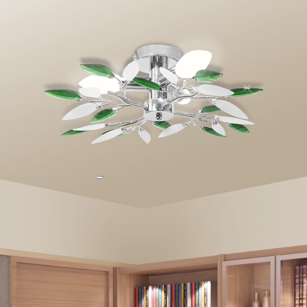 Lustră cu frunze cristal acrilic, alb/verde, pentru 3 becuri E14 Lustră cu frunze cristal acrilic, alb/verde, pentru 3 becuri E14