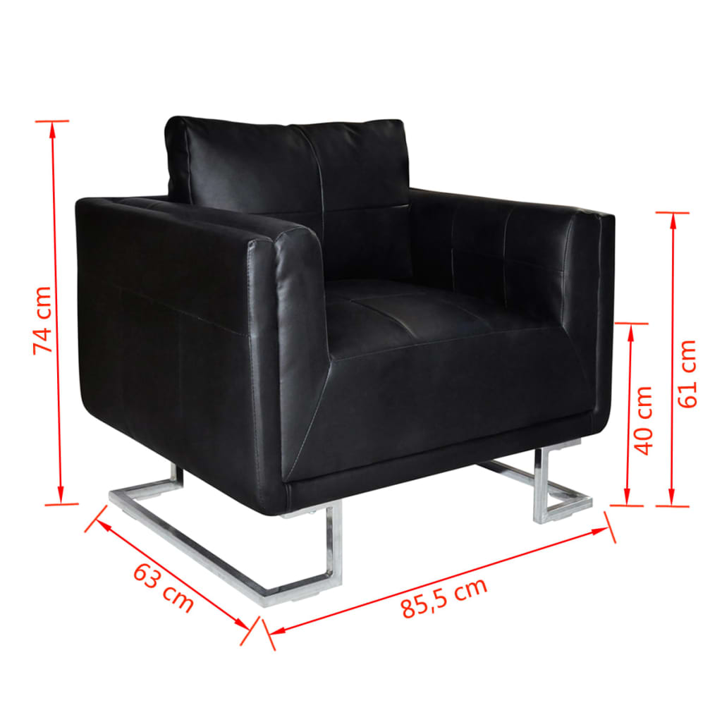 vidaXL Fotoliu cub, picioare cromate, negru, piele ecologică vidaXL Fotoliu cub, picioare cromate, negru, piele ecologică