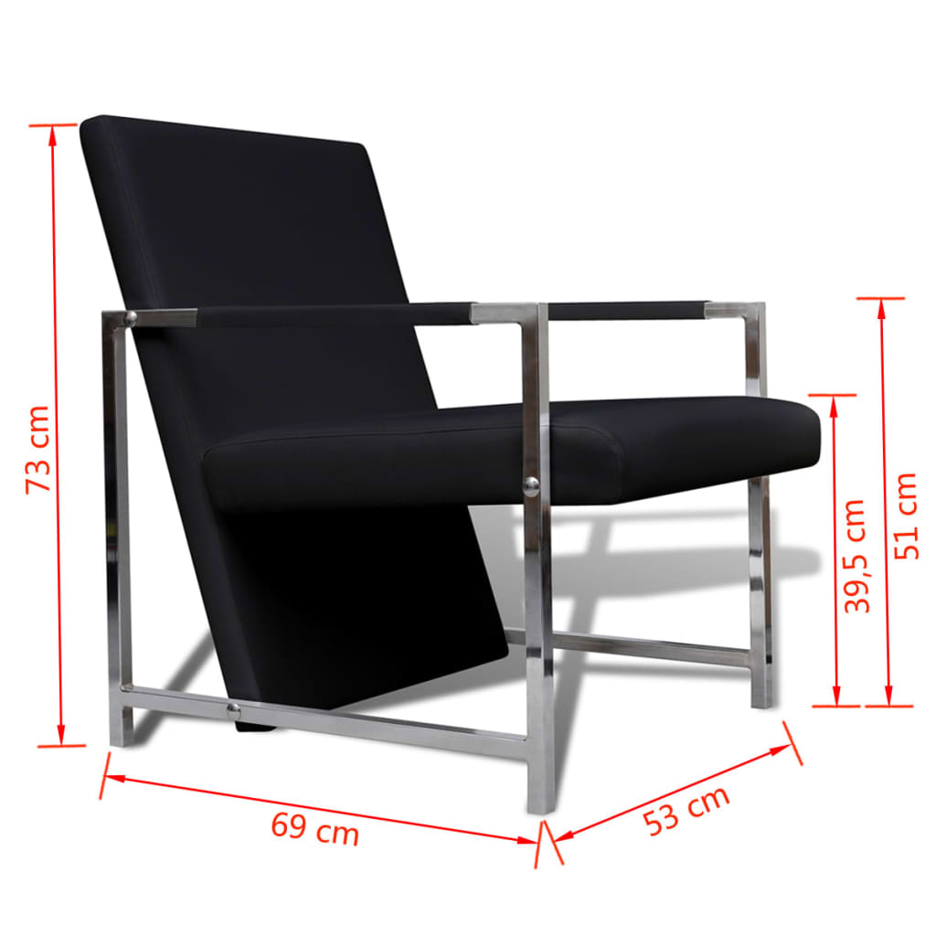 vidaXL Fotoliu cu picioare cromate, negru, piele ecologică vidaXL Fotoliu cu picioare cromate, negru, piele ecologică