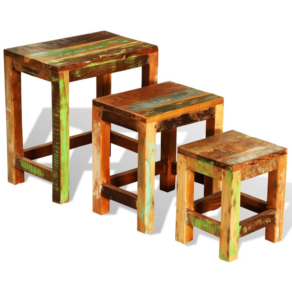 vidaXL Set mese suprapuse, 3 piese, vintage, lemn reciclat vidaXL Set mese suprapuse, 3 piese, vintage, lemn reciclat