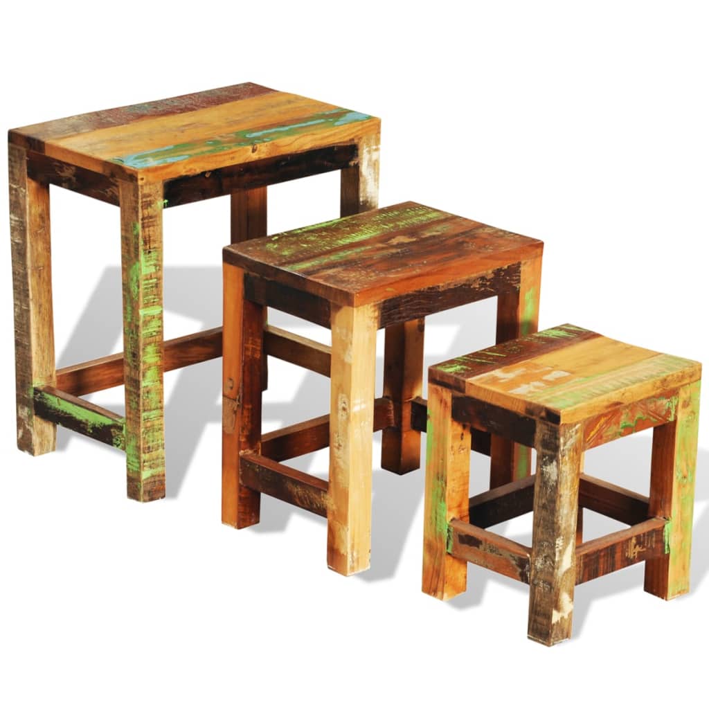 vidaXL Set mese suprapuse, 3 piese, vintage, lemn reciclat vidaXL Set mese suprapuse, 3 piese, vintage, lemn reciclat