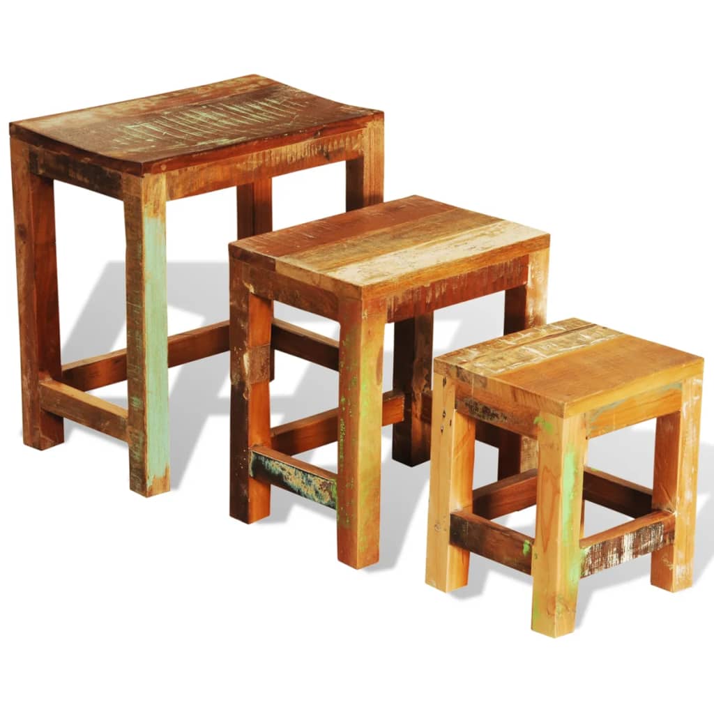 vidaXL Set mese suprapuse, 3 piese, vintage, lemn reciclat vidaXL Set mese suprapuse, 3 piese, vintage, lemn reciclat
