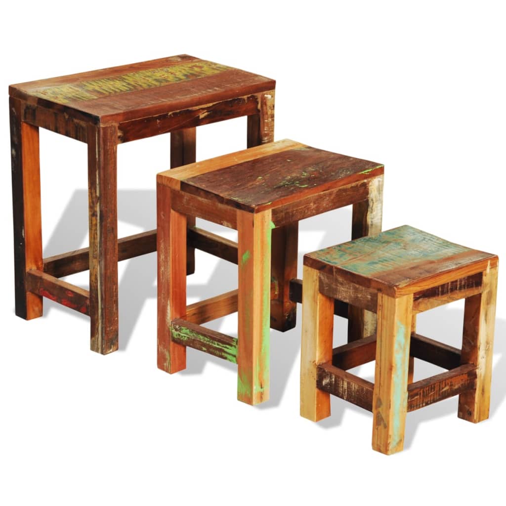 vidaXL Set mese suprapuse, 3 piese, vintage, lemn reciclat vidaXL Set mese suprapuse, 3 piese, vintage, lemn reciclat