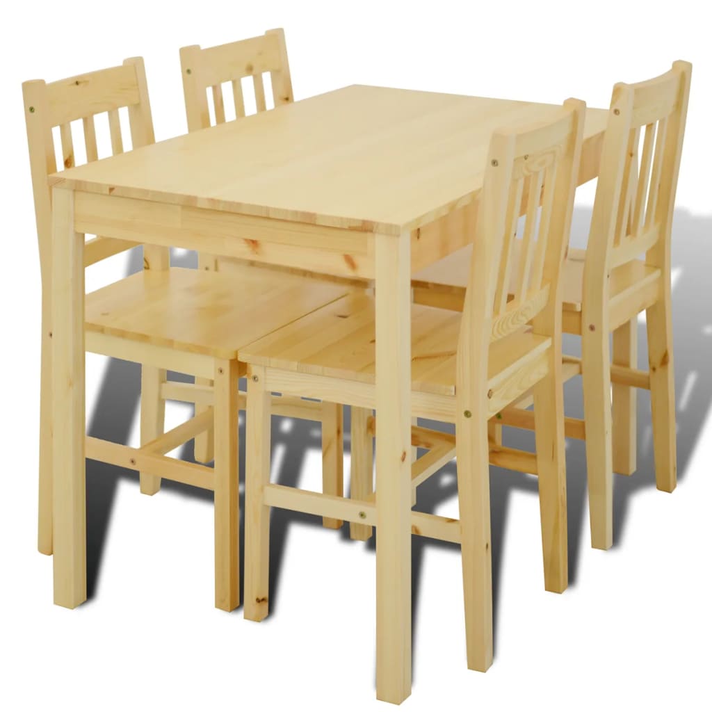 Masa de sufragerie din lemn cu 4 scaune, natural Masa de sufragerie din lemn cu 4 scaune, natural