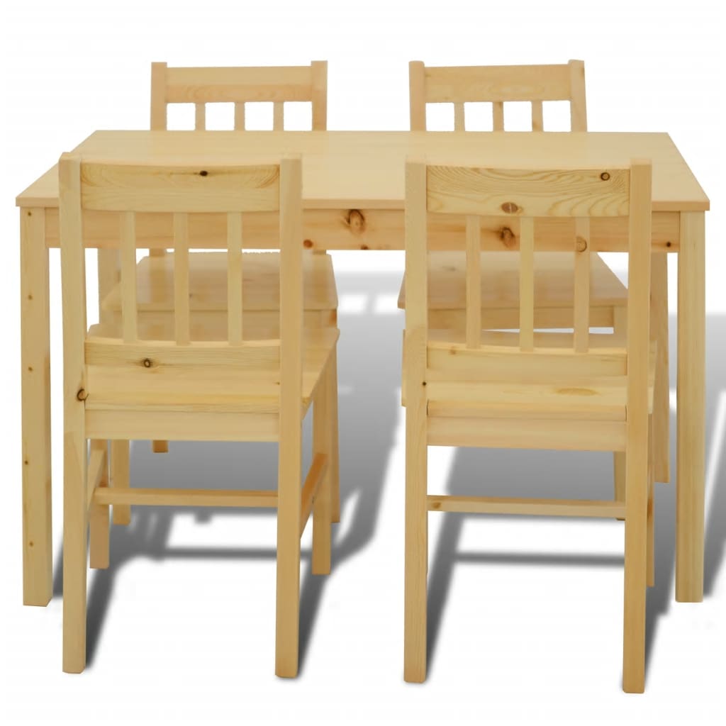 Masa de sufragerie din lemn cu 4 scaune, natural Masa de sufragerie din lemn cu 4 scaune, natural