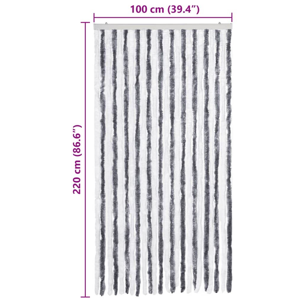 vidaXL Perdea pentru insecte, gri și alb, 100x220 cm, Chenille vidaXL Perdea pentru insecte, gri și alb, 100x220 cm, Chenille