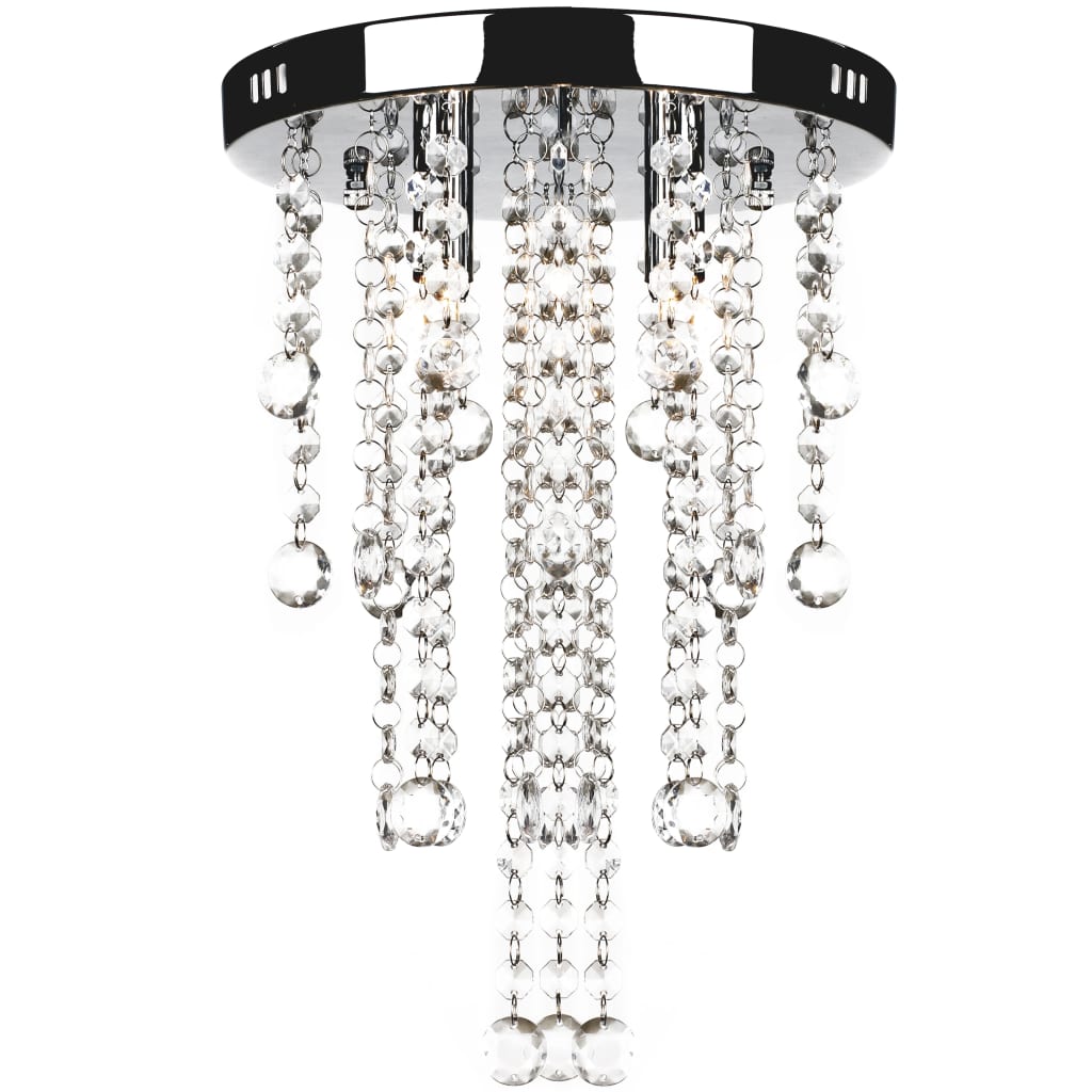 Plafonieră din metal alb, cu mărgele de cristal Plafonieră din metal alb, cu mărgele de cristal