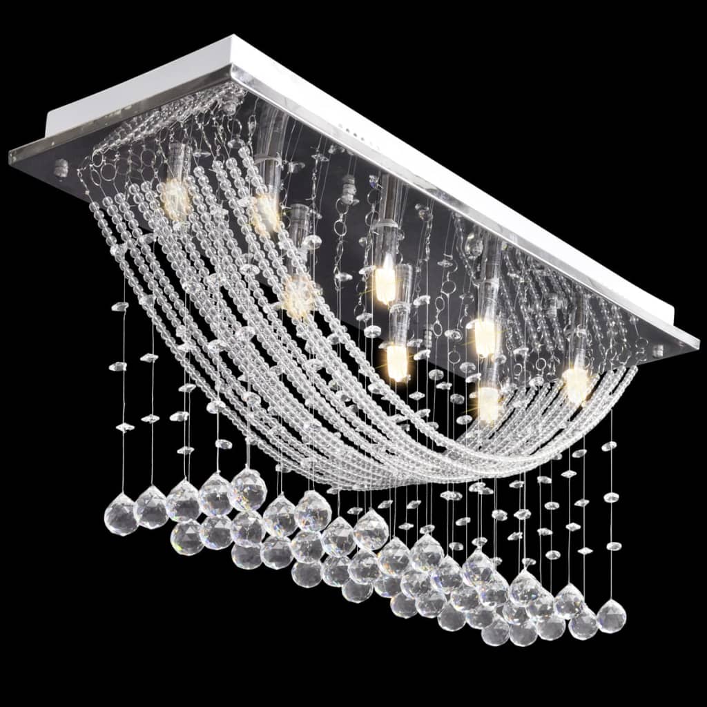 vidaXL Lustră albă cu mărgele de cristal din sticlă 8xG9 29 cm vidaXL Lustră albă cu mărgele de cristal din sticlă 8xG9 29 cm