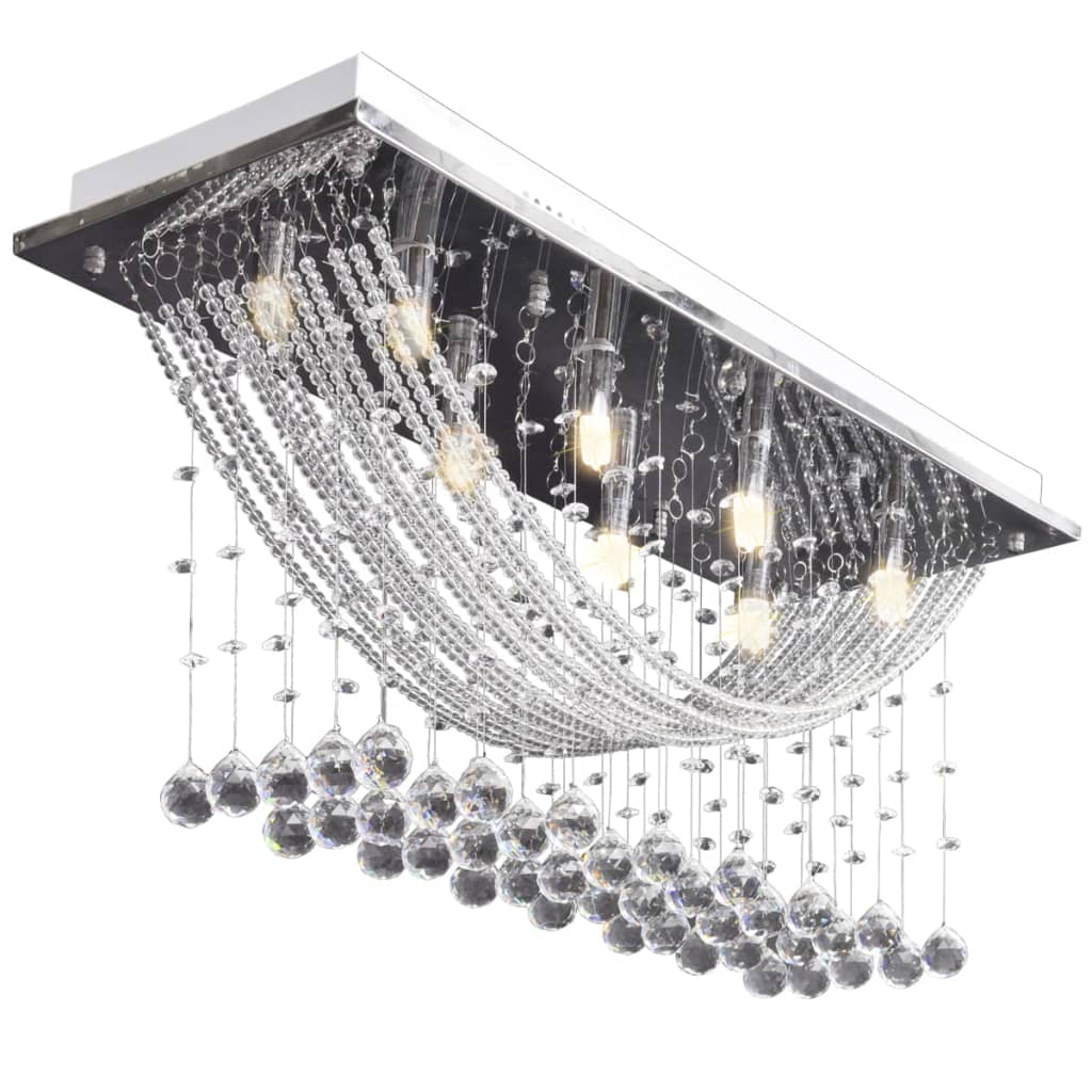 vidaXL Lustră albă cu mărgele de cristal din sticlă 8xG9 29 cm vidaXL Lustră albă cu mărgele de cristal din sticlă 8xG9 29 cm