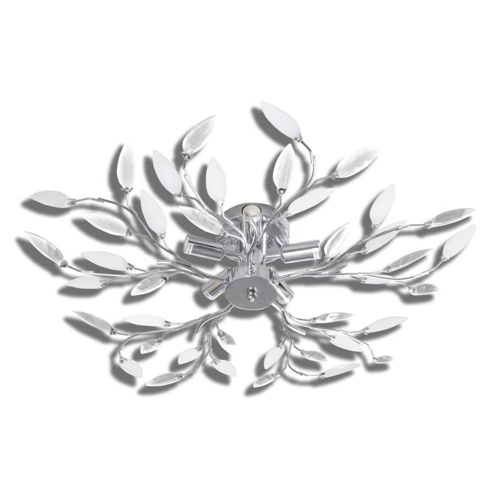 Plafoniera transparentă/albă brațe frunze cristal acrilic 5 becuri E14 Plafoniera transparentă/albă brațe frunze cristal acrilic 5 becuri E14