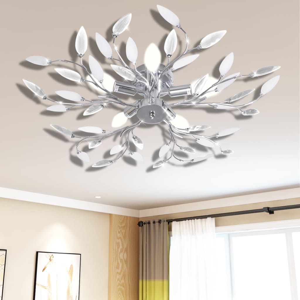 Plafoniera transparentă/albă brațe frunze cristal acrilic 5 becuri E14 Plafoniera transparentă/albă brațe frunze cristal acrilic 5 becuri E14