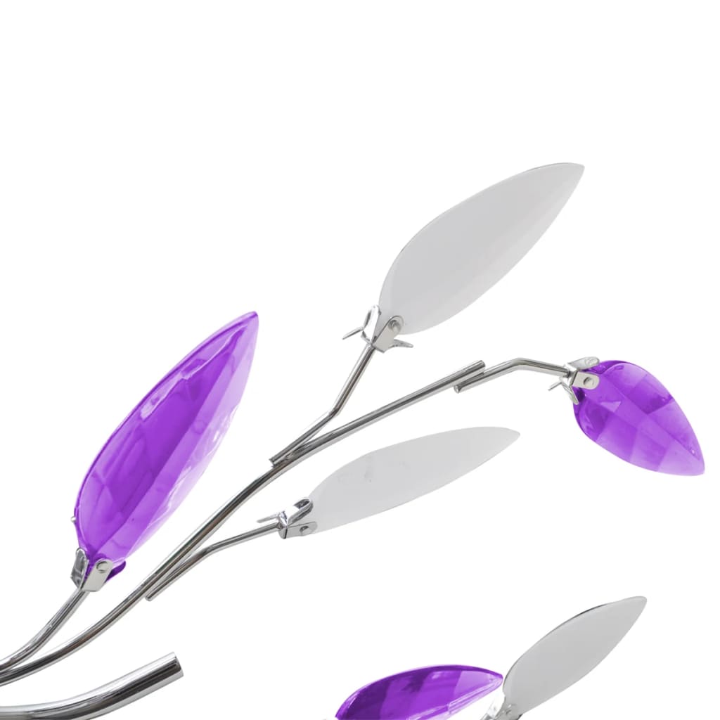 Plafoniera violet/albă brațe frunze cristal acrilic 5 becuri E14 Plafoniera violet/albă brațe frunze cristal acrilic 5 becuri E14