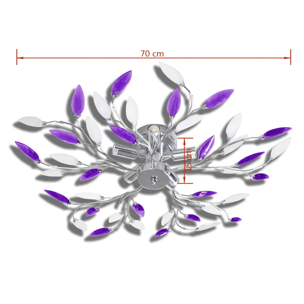 Plafoniera violet/albă brațe frunze cristal acrilic 5 becuri E14 Plafoniera violet/albă brațe frunze cristal acrilic 5 becuri E14
