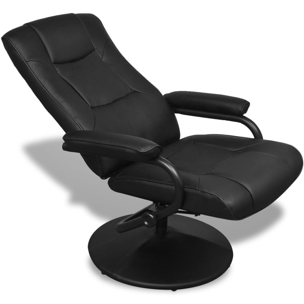 vidaXL Fotoliu TV cu taburet, negru, piele ecologică
