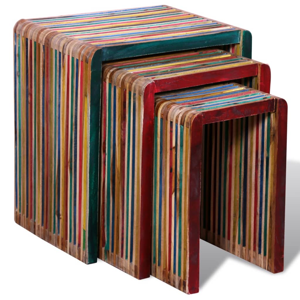 vidaXL Set de mese suprapuse 3 piese, lemn de tec reciclat, multicolor