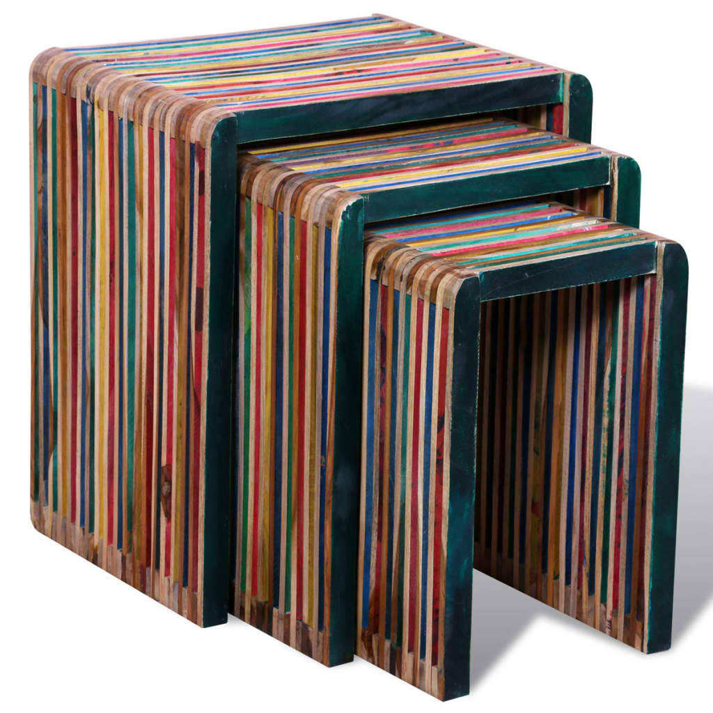 vidaXL Set de mese suprapuse 3 piese, lemn de tec reciclat, multicolor
