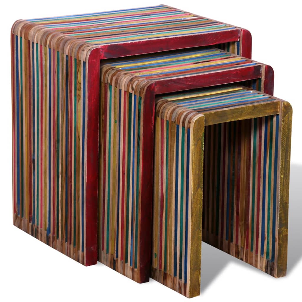 vidaXL Set de mese suprapuse 3 piese, lemn de tec reciclat, multicolor