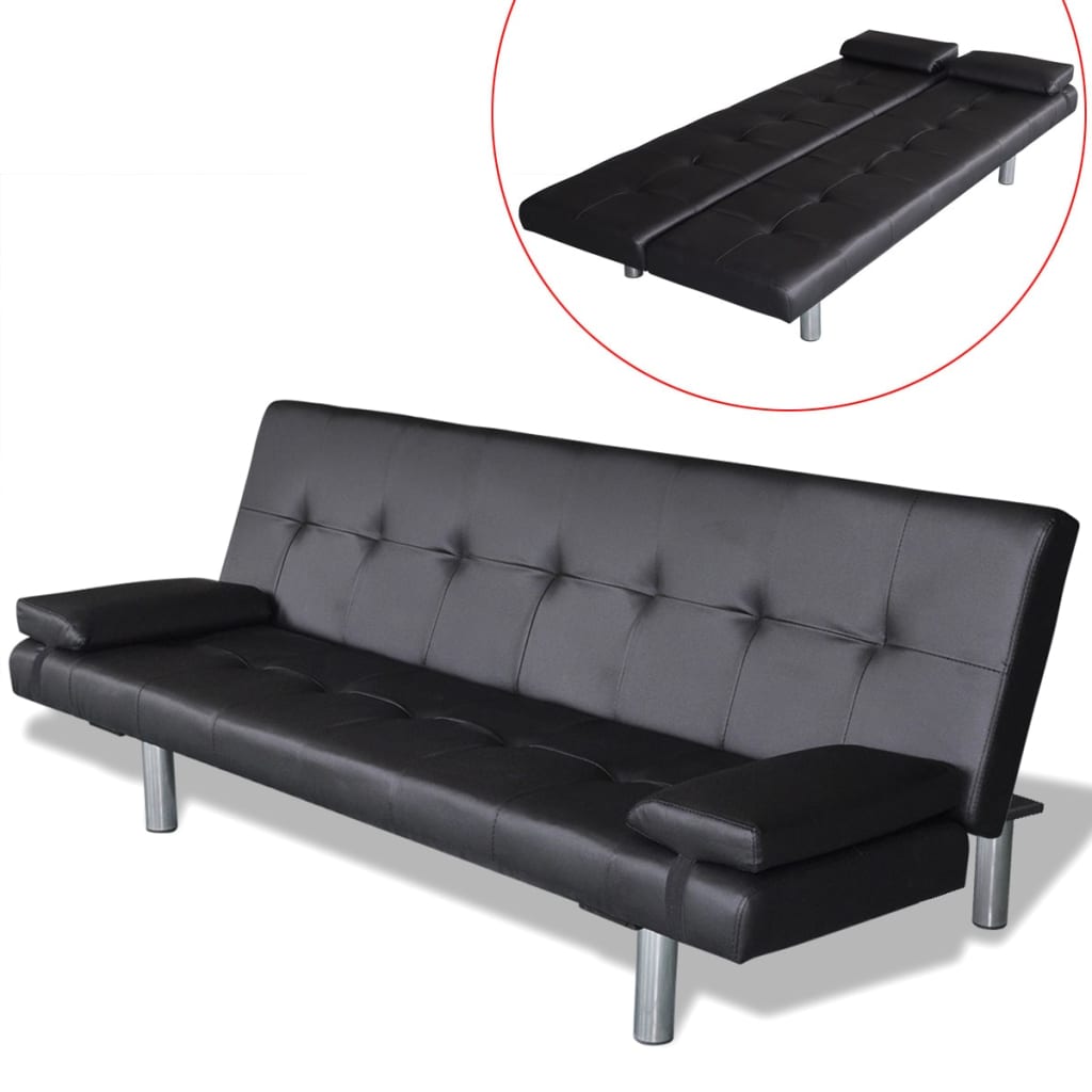 vidaXL Canapea extensibilă 2 perne, piele artificială, reglabilă negru vidaXL Canapea extensibilă 2 perne, piele artificială, reglabilă negru