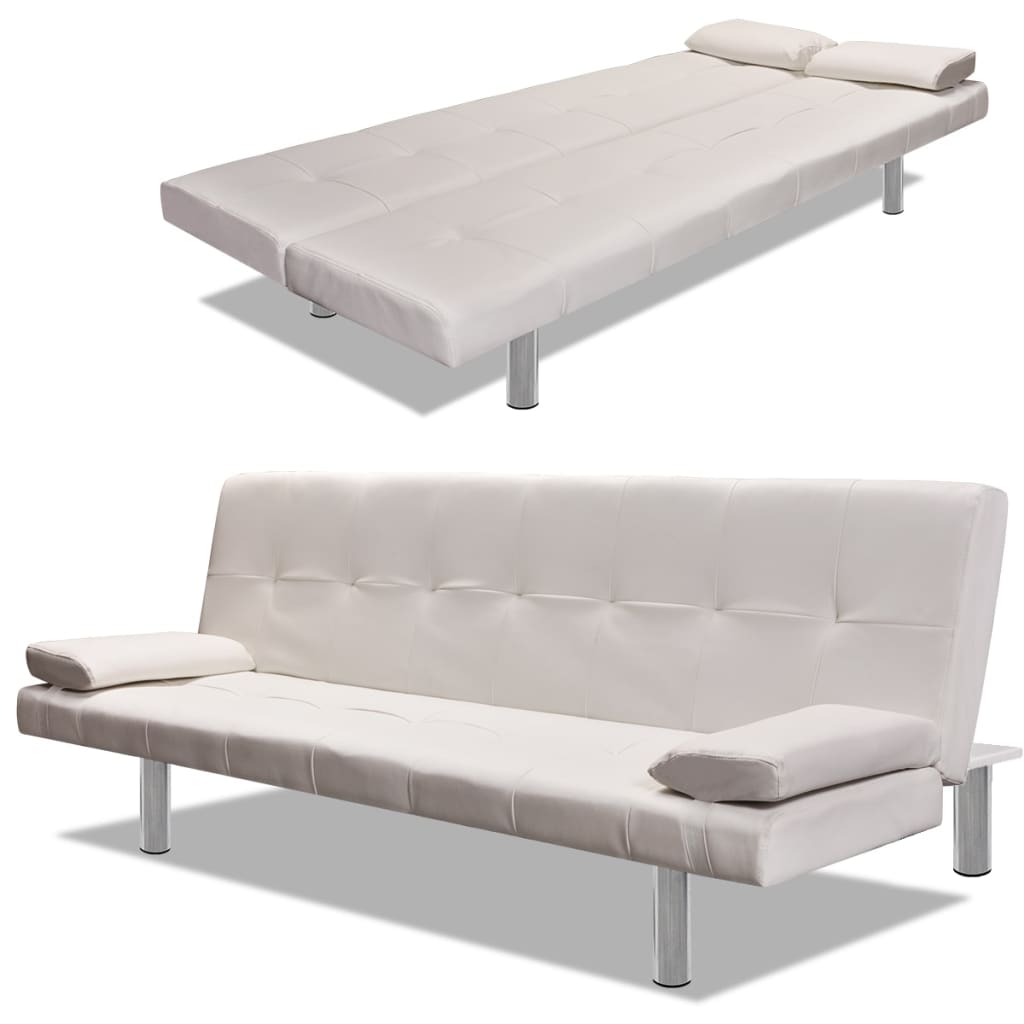 vidaXL Canapea extensibilă 2 perne, piele artificială, reglabil, crem vidaXL Canapea extensibilă 2 perne, piele artificială, reglabil, crem