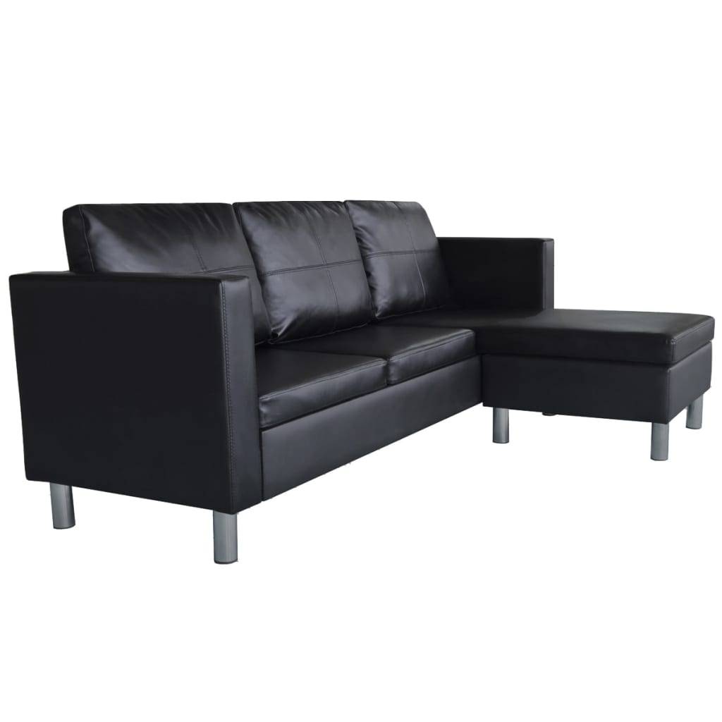vidaXL Canapea modulară cu 3 locuri, piele artificială, negru vidaXL Canapea modulară cu 3 locuri, piele artificială, negru