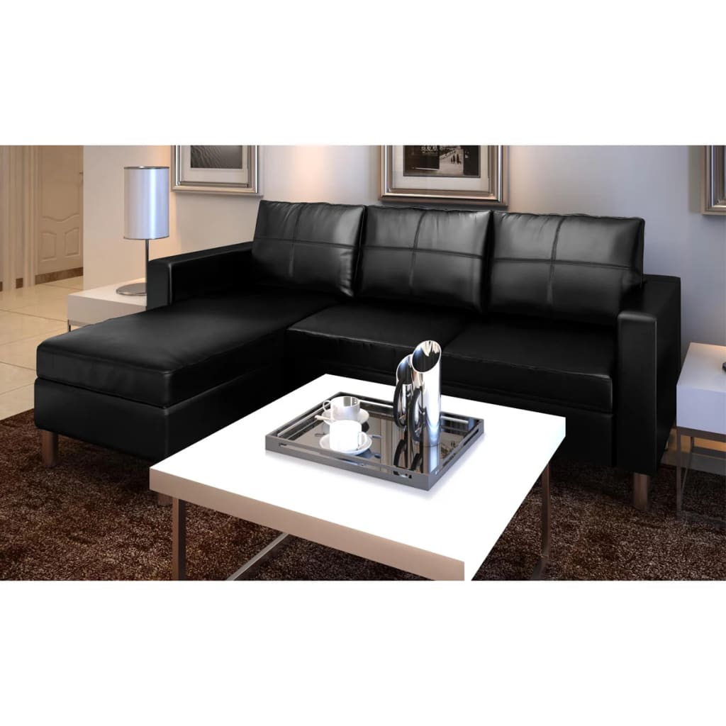 vidaXL Canapea modulară cu 3 locuri, piele artificială, negru vidaXL Canapea modulară cu 3 locuri, piele artificială, negru