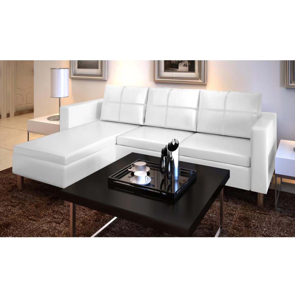 vidaXL Canapea modulară cu 3 locuri, piele artificială, alb vidaXL Canapea modulară cu 3 locuri, piele artificială, alb