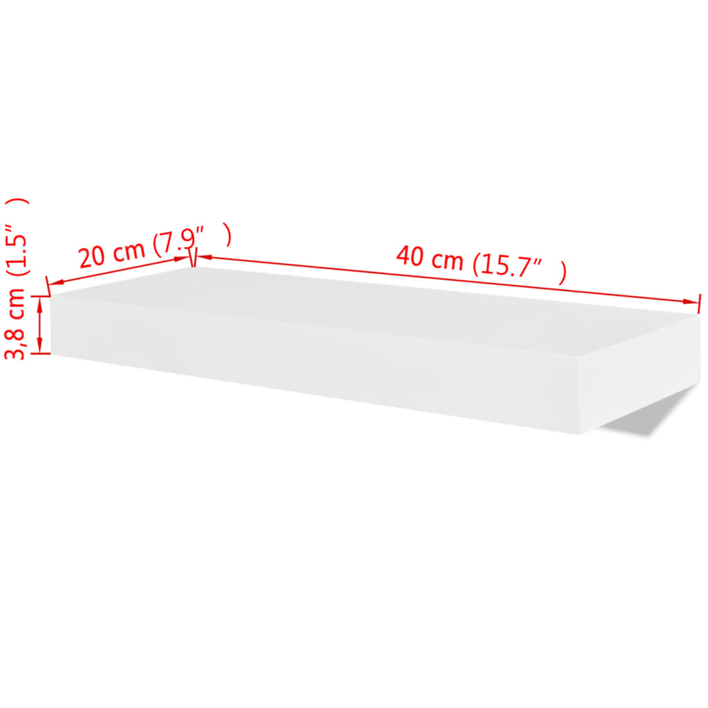Raft suspendat de perete pentru depozitare cărți/DVD, 2 buc, alb, MDF Raft suspendat de perete pentru depozitare cărți/DVD, 2 buc, alb, MDF