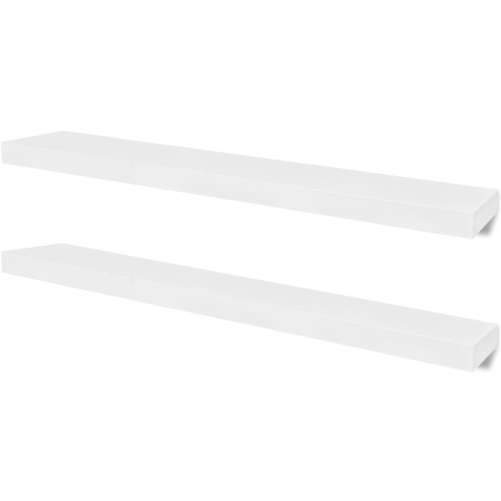 Rafturi de perete suspendate, 2 buc, depozitare cărți/DVD, alb, MDF Rafturi de perete suspendate, 2 buc, depozitare cărți/DVD, alb, MDF