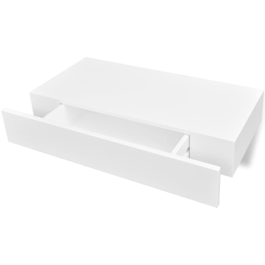 Raft de perete suspendat, 1 sertare, depozitare cărți/DVD, alb, MDF Raft de perete suspendat, 1 sertare, depozitare cărți/DVD, alb, MDF