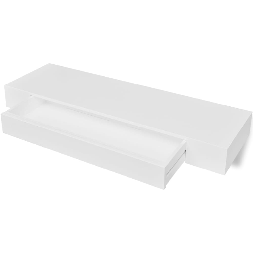 Raft de perete suspendat, 1 sertar, depozitare cărți/DVD, alb, MDF Raft de perete suspendat, 1 sertar, depozitare cărți/DVD, alb, MDF