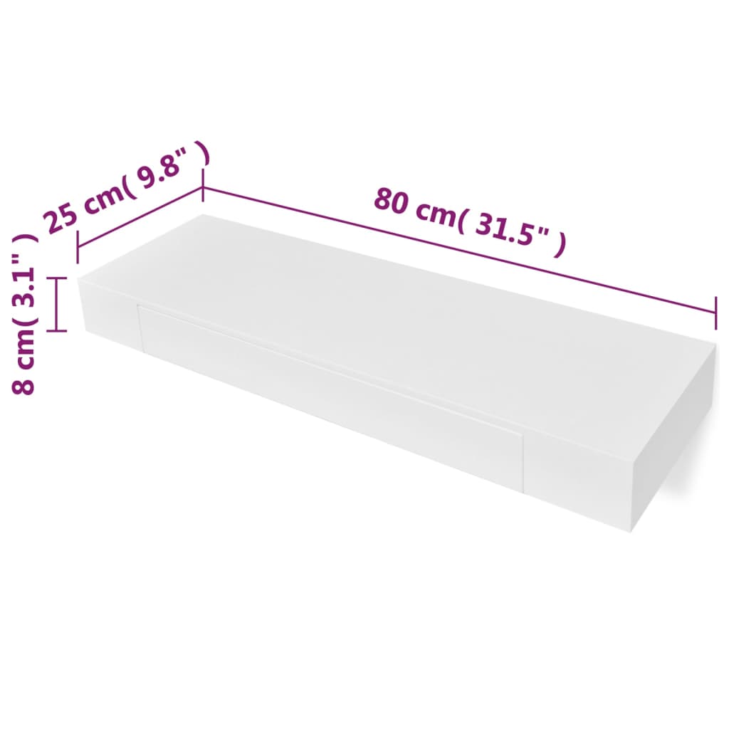 Raft de perete suspendat, 1 sertar, depozitare cărți/DVD, alb, MDF Raft de perete suspendat, 1 sertar, depozitare cărți/DVD, alb, MDF