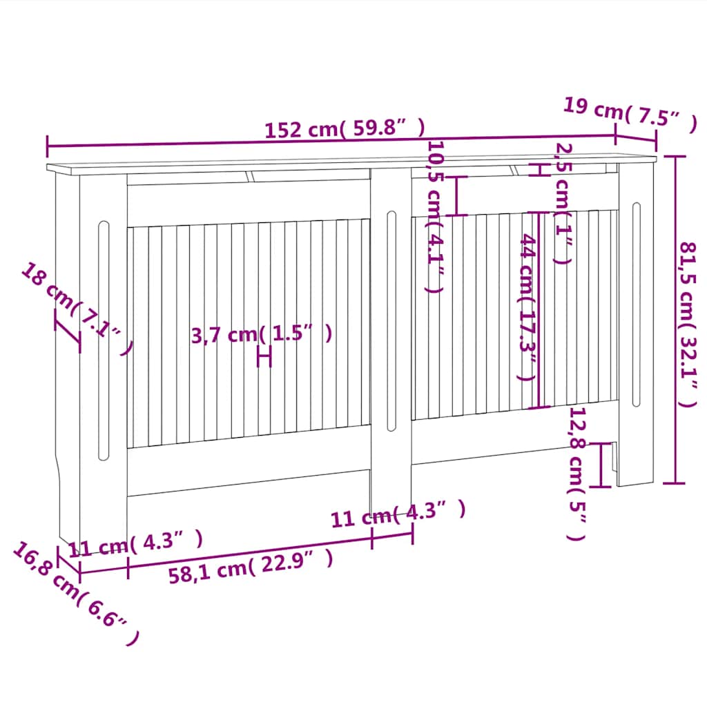 Mască de calorifer, dulap radiator, alb, 152 cm, MDF Mască de calorifer, dulap radiator, alb, 152 cm, MDF