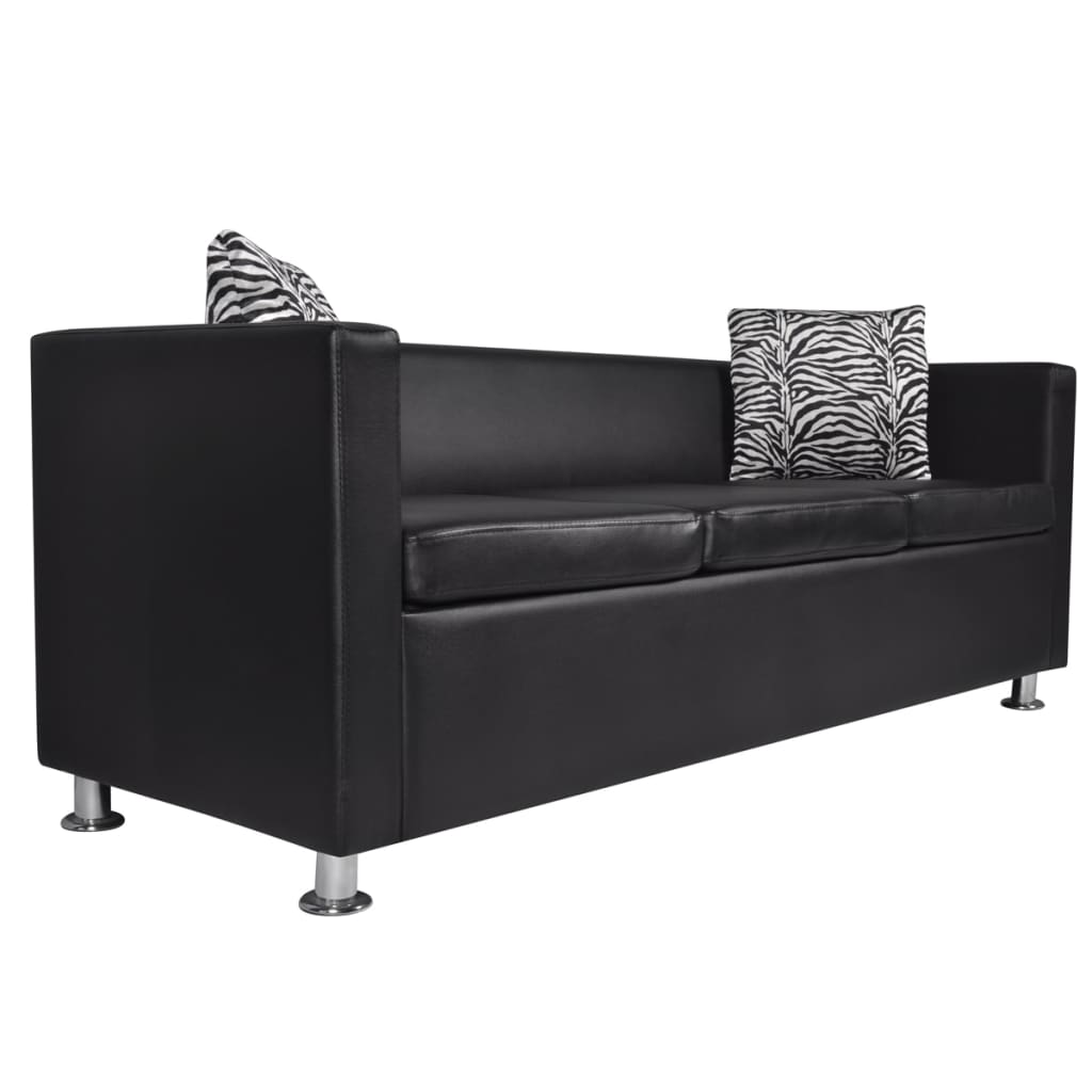 vidaXL Canapea cu 3 locuri, negru, piele artificială vidaXL Canapea cu 3 locuri, negru, piele artificială