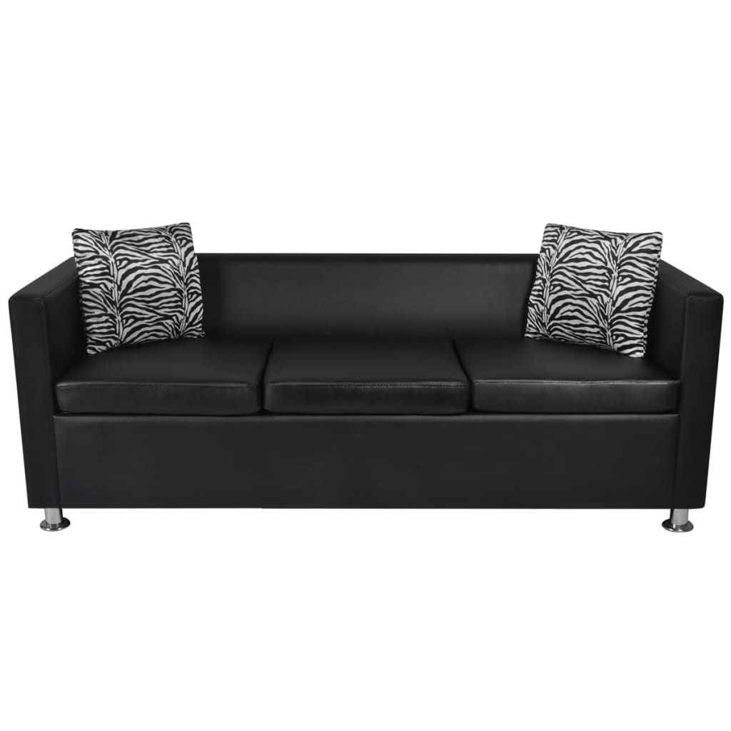 vidaXL Canapea cu 3 locuri, negru, piele artificială vidaXL Canapea cu 3 locuri, negru, piele artificială