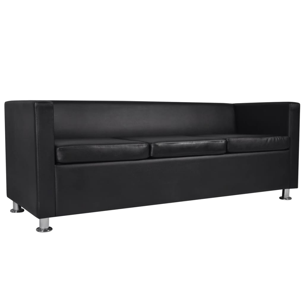 vidaXL Canapea cu 3 locuri, negru, piele artificială vidaXL Canapea cu 3 locuri, negru, piele artificială