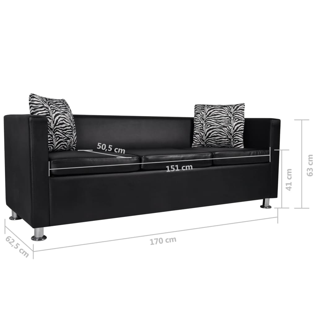 vidaXL Canapea cu 3 locuri, negru, piele artificială vidaXL Canapea cu 3 locuri, negru, piele artificială