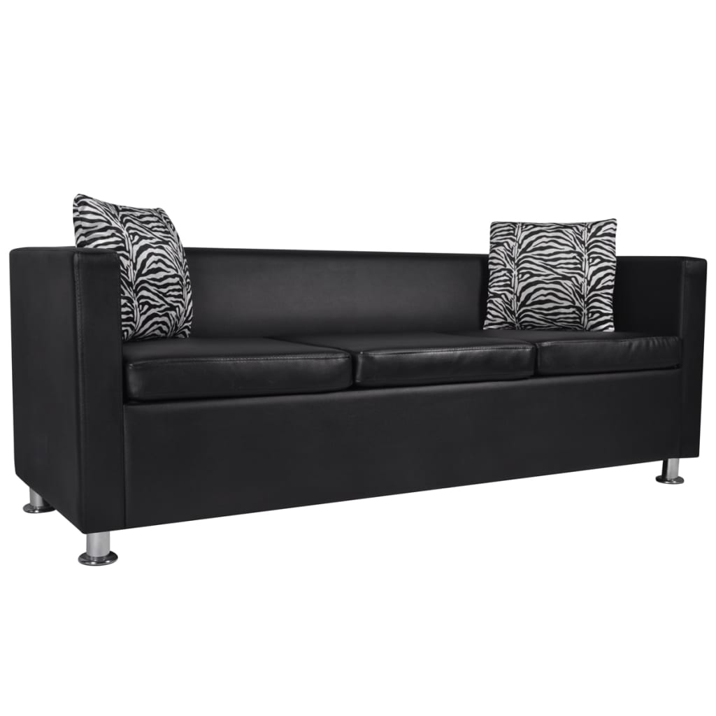 vidaXL Canapea cu 3 locuri, negru, piele artificială vidaXL Canapea cu 3 locuri, negru, piele artificială