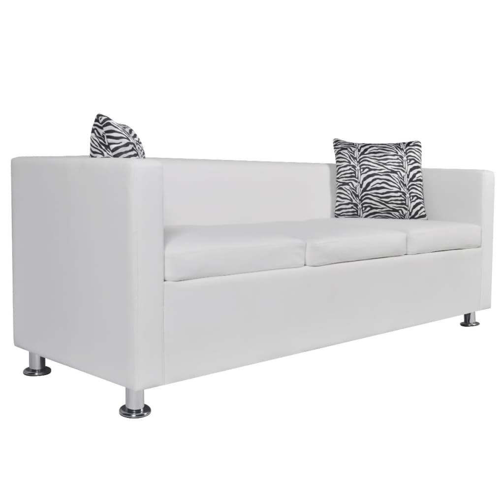 vidaXL Canapea cu 3 locuri, alb, piele artificială vidaXL Canapea cu 3 locuri, alb, piele artificială