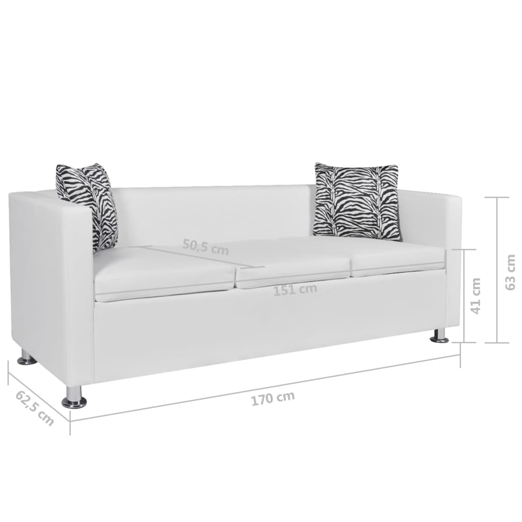 vidaXL Canapea cu 3 locuri, alb, piele artificială vidaXL Canapea cu 3 locuri, alb, piele artificială