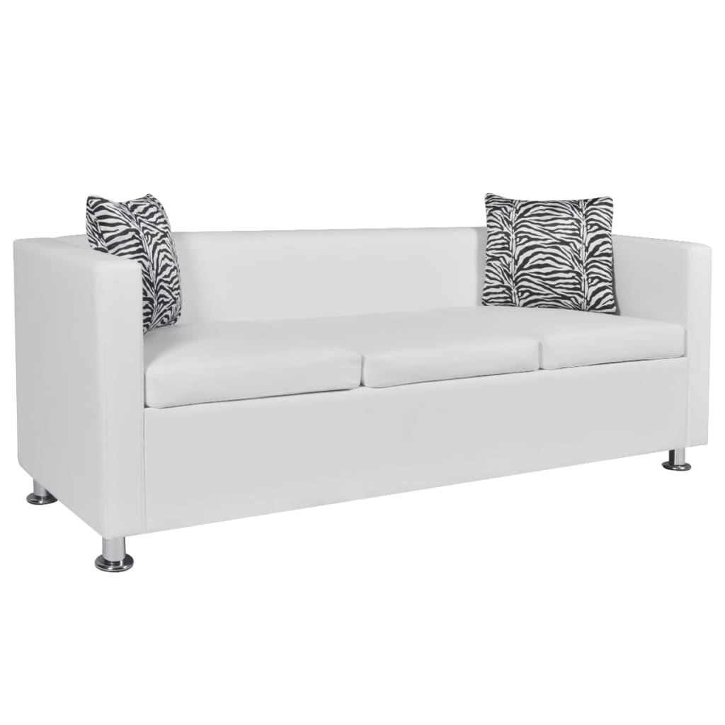 vidaXL Canapea cu 3 locuri, alb, piele artificială vidaXL Canapea cu 3 locuri, alb, piele artificială