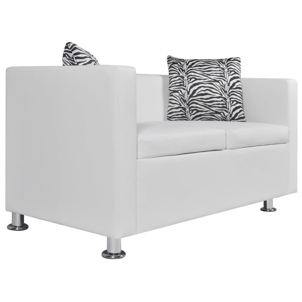 vidaXL Canapea cu 2 locuri, alb, piele artificială vidaXL Canapea cu 2 locuri, alb, piele artificială
