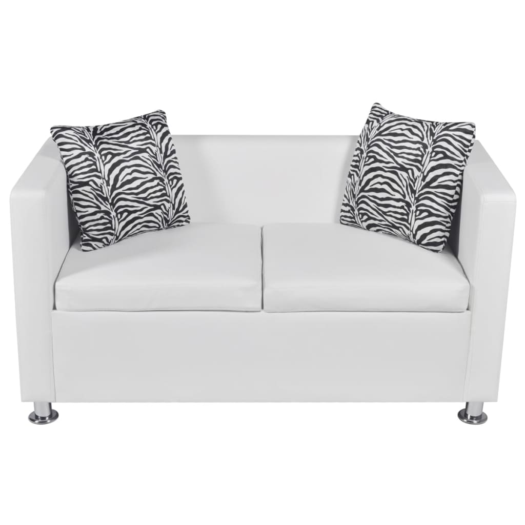 vidaXL Canapea cu 2 locuri, alb, piele artificială vidaXL Canapea cu 2 locuri, alb, piele artificială